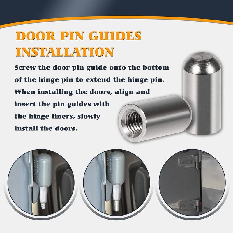 V-SEK Door Pin Guides + Door Hinge Liners + Door Bushing Removal Tool Compatible with Jeep Wrangler JK JKU JL JLU Sports Sahara Freedom Unlimited Gladiator 2/4-Door 2007-2024 Stainless Steel (17 PCS) - Image 4